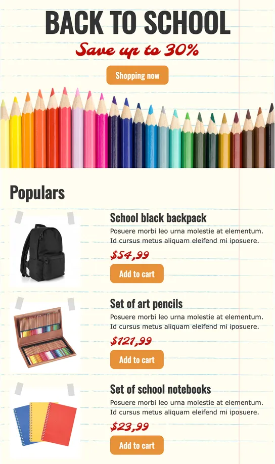Back to school email template