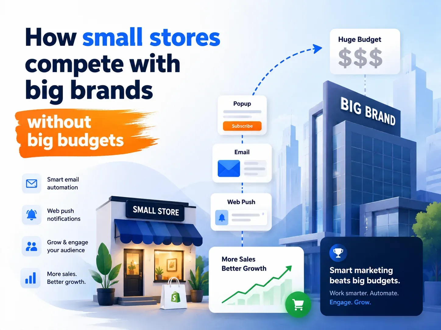 How small stores compete with big brands: smart email automation, web push and audience growth