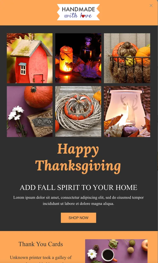Thanksgiving email template
