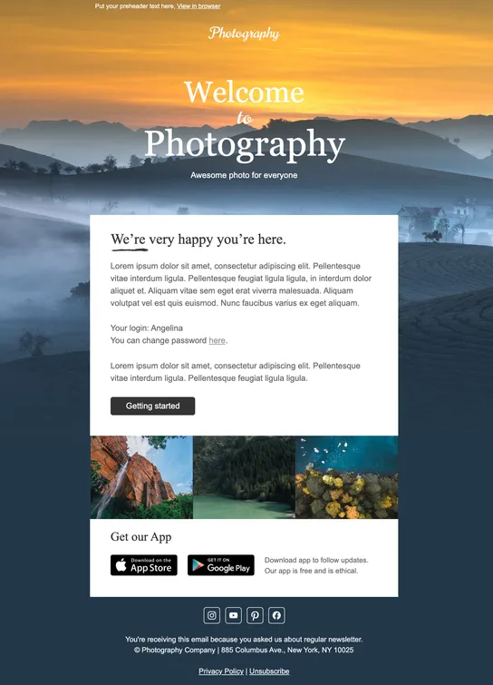 Welcome + discount email template