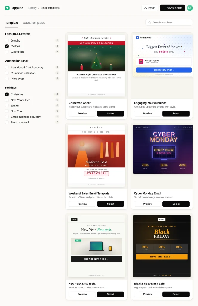 Email templates library